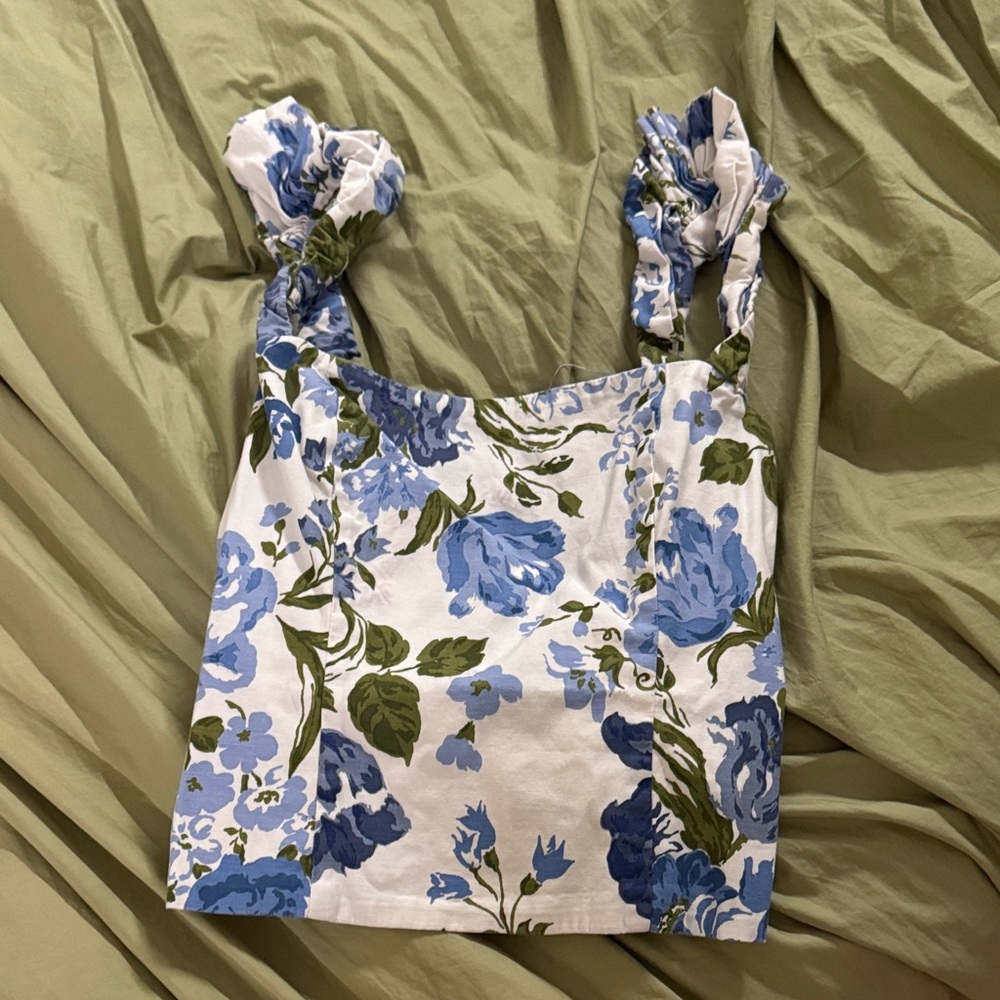 Reformation Blue & White Floral Cropped Tank